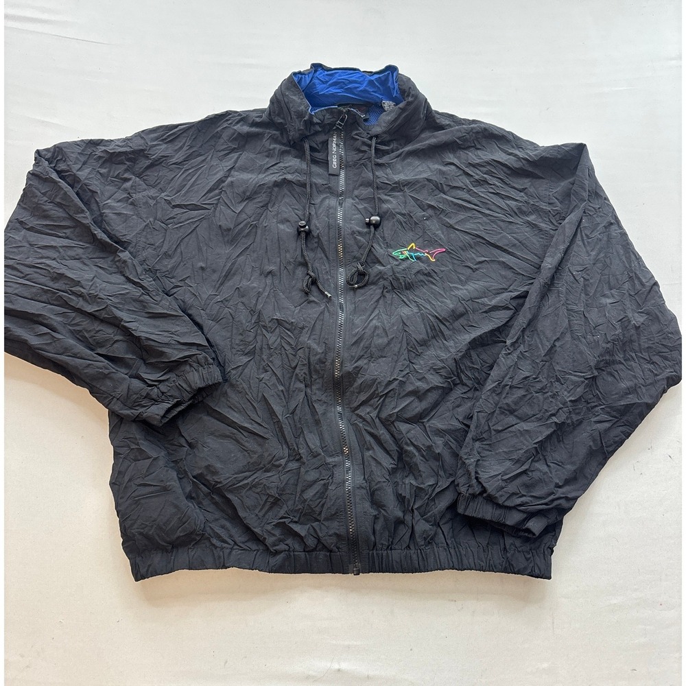 Greg Norman Collection Mens XL Black Full Zip Shark Logo Windbreaker Golf Jacket